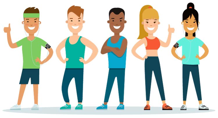 Gráfico de varias personas con ropa de entrenamiento listas para hacer ejercicio
